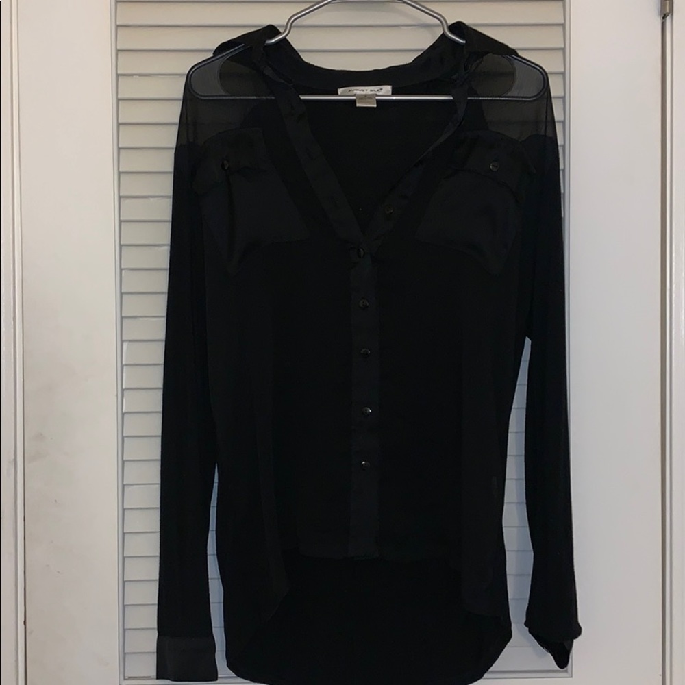 Black “see through” button down